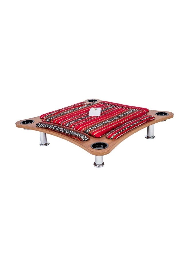 AL BADER Curved Floor Wooden Ploot Play Cards Game Table Mid-Size, Curved Wood Baloot Table Mid-Size 80 * 80, Plot Playing Cards Table, Floor Blot Table (Red) - Image 1